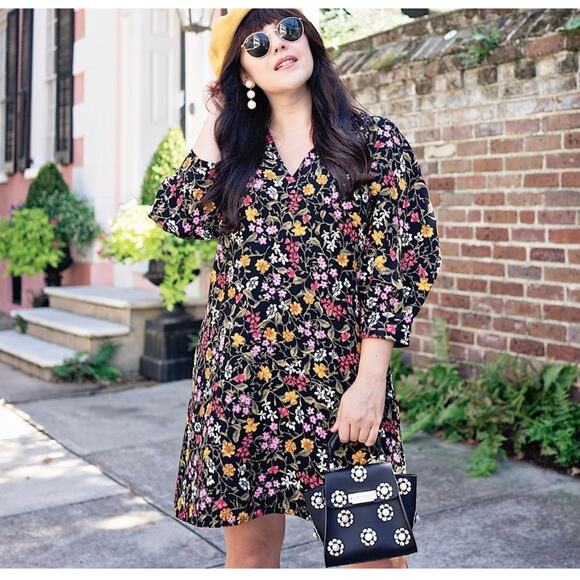 Zara Basic Women's Floral Balloon‎ Sleeve Pockets Dress Spring Black Size Large - Picture 1 of 15